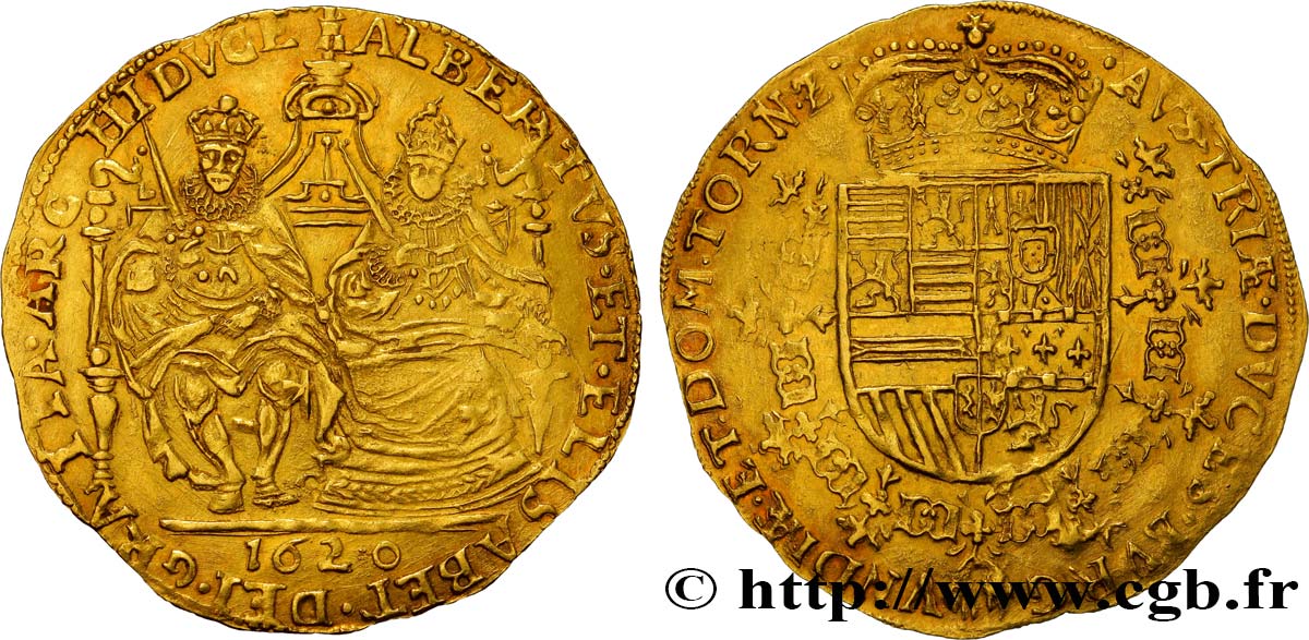 PAYS-BAS ESPAGNOLS - TOURNAI - ALBERT ET ISABELLE Double souverain 1620 Tournai EBC 