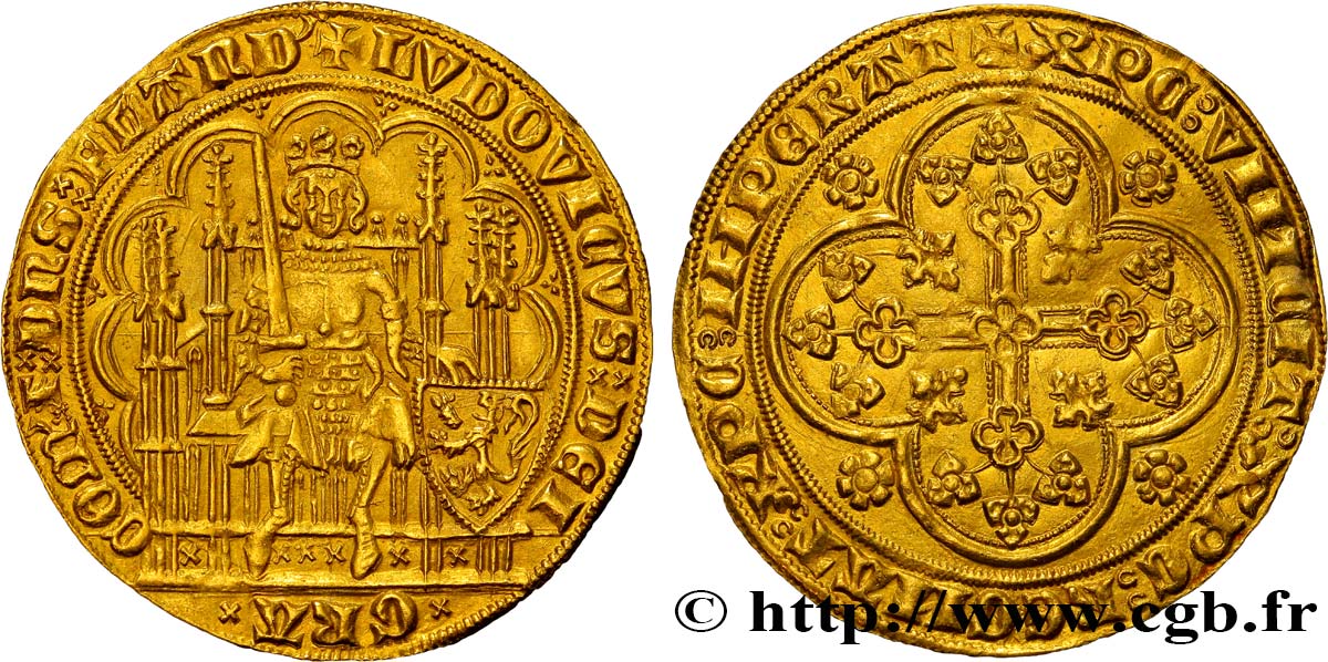 FLANDRE - COMTÉ DE FLANDRE - LOUIS DE MALE Écu d or au lion c. 1373-1383 Gand ou Malines SUP 