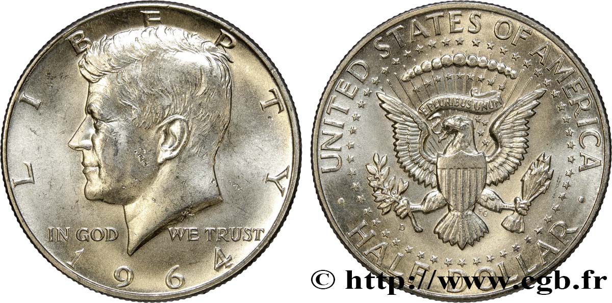 VEREINIGTE STAATEN VON AMERIKA 1/2 Dollar Kennedy 1964 Denver fST 