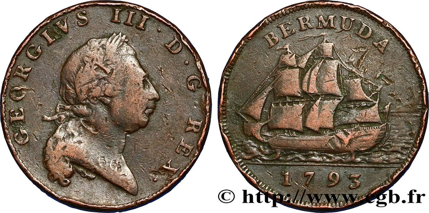BERMUDAS 1 Penny Georges III 1793  RC+/BC 