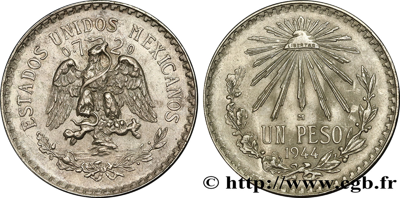 MEXIQUE 1 Peso 1944 Mexico SUP 
