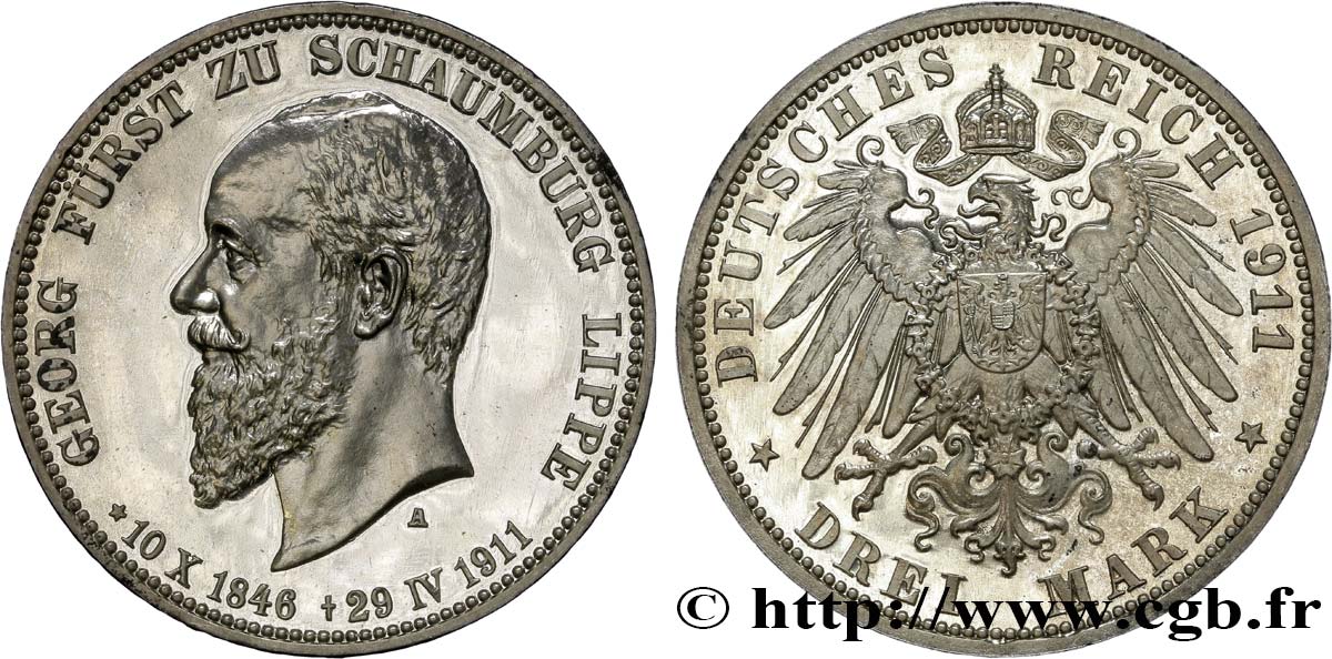 GERMANY - SCHAUMBURG-LIPPE- GEORGE I 3 Mark 1911 Berlin MS 