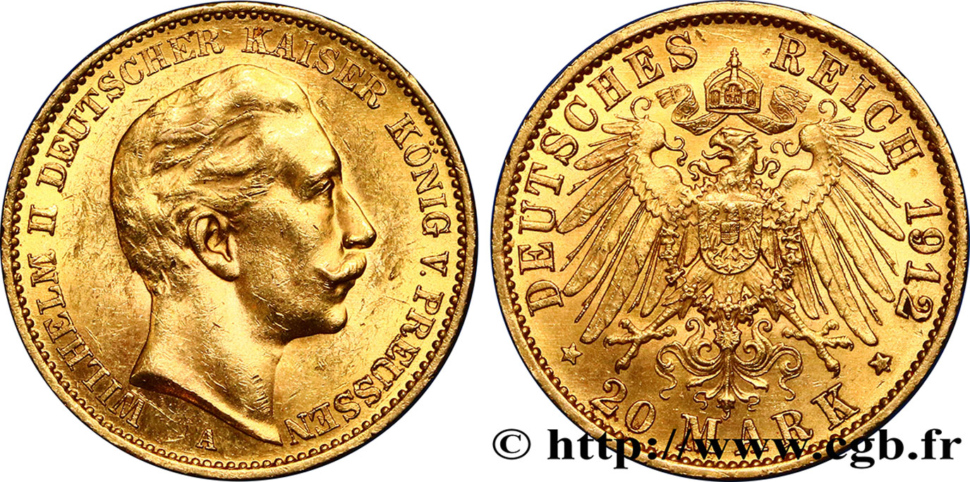 GERMANIA - PRUSSIA 20 Mark Guillaume II 1912 Berlin SPL 