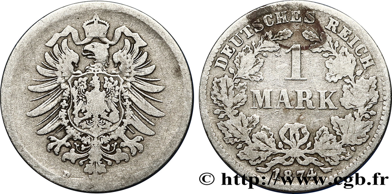 ALEMANIA 1 Mark Empire aigle impérial 1874 Munich - D BC 