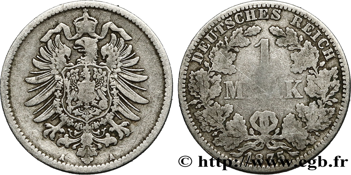 ALLEMAGNE 1 Mark Empire aigle impérial 1875 Berlin TB 