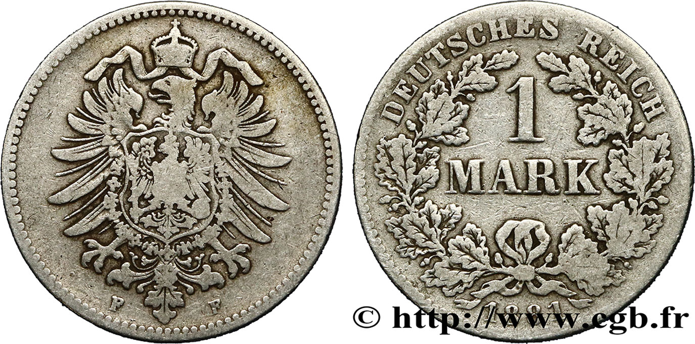 DEUTSCHLAND 1 Mark Empire aigle impérial 1881 Stuttgart - F S 