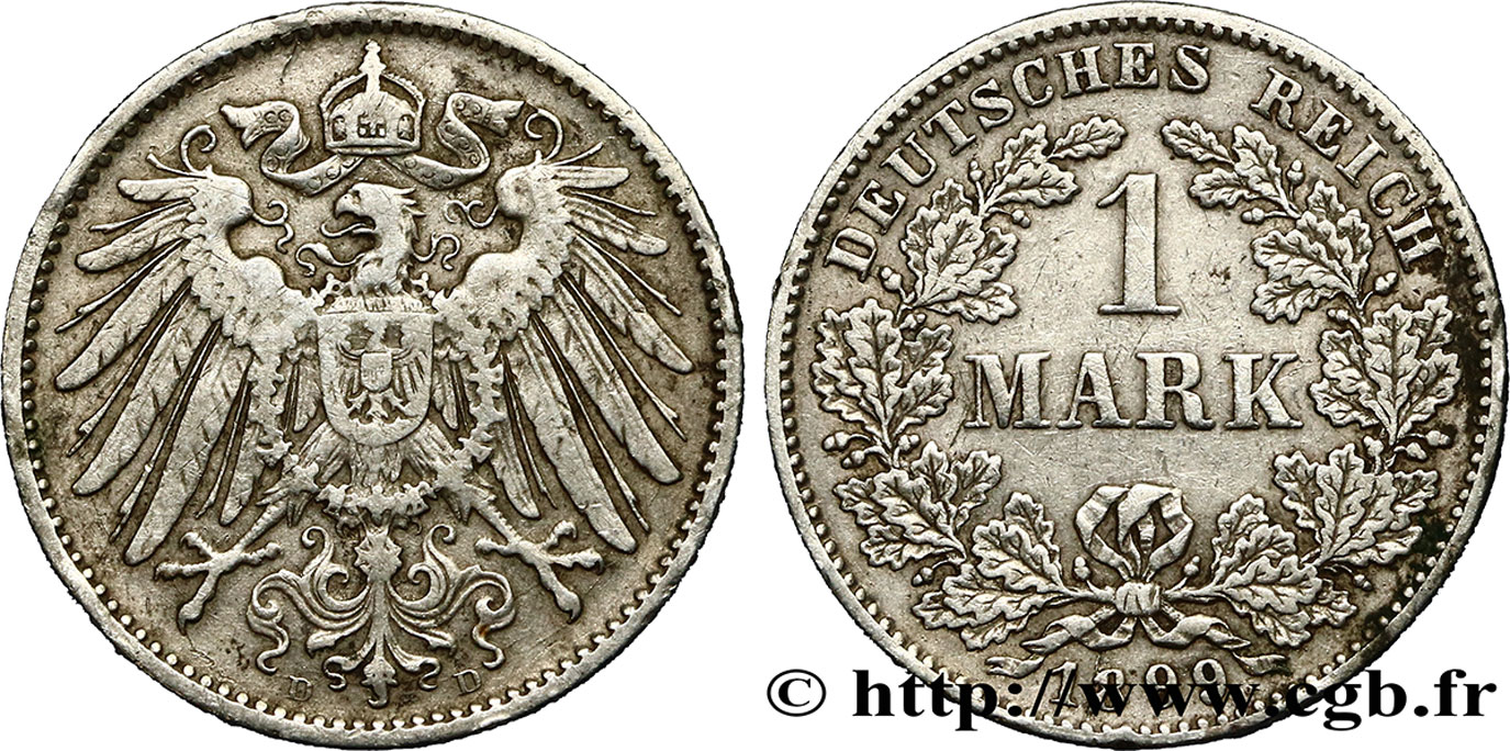 ALEMANIA 1 Mark Empire aigle impérial 2e type 1899 Munich - D BC+ 