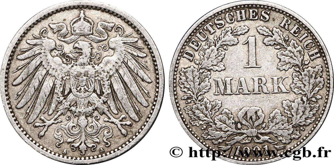 ALEMANIA 1 Mark Empire aigle impérial 2e type 1901 Berlin MBC 