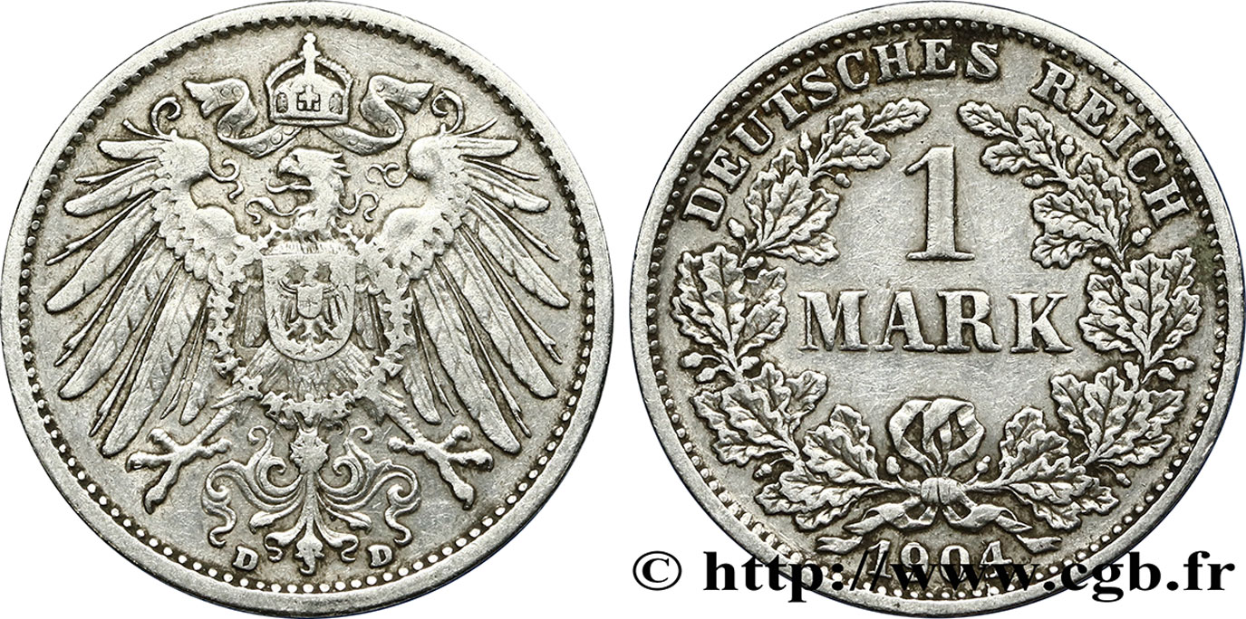 DEUTSCHLAND 1 Mark Empire aigle impérial 2e type 1904 Munich - D VZ 