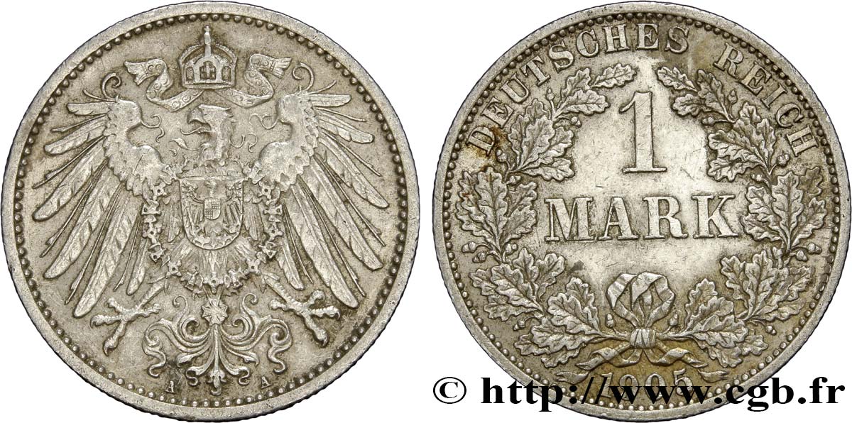 ALEMANIA 1 Mark Empire aigle impérial 2e type 1905 Berlin MBC 