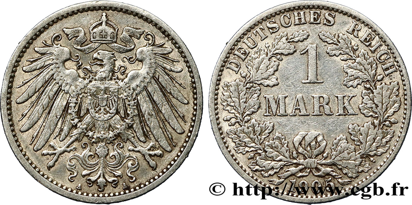 ALEMANIA 1 Mark Empire aigle impérial 2e type 1905 Berlin MBC 