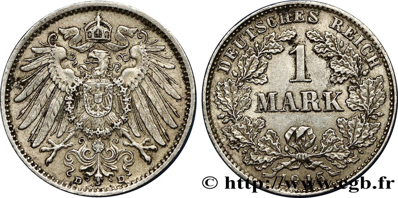 ALEMANIA 1 Mark Empire aigle impérial 2e type 1915 Munich - D EBC 