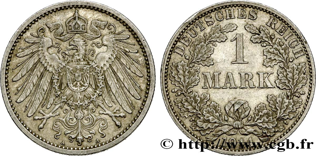 DEUTSCHLAND 1 Mark Empire aigle impérial 2e type 1914 Berlin VZ 