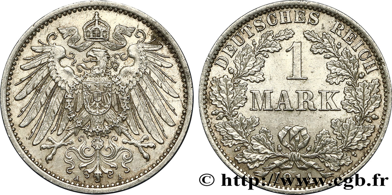 ALEMANIA 1 Mark Empire aigle impérial 2e type 1914 Berlin EBC 