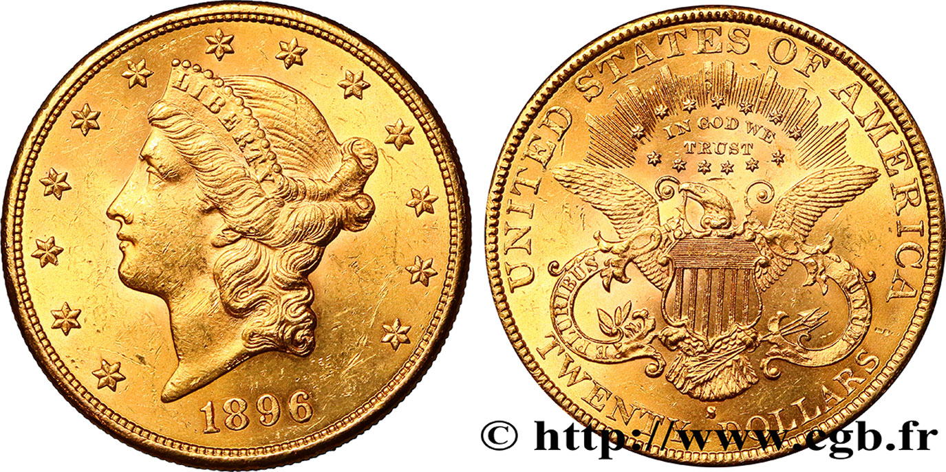 STATI UNITI D AMERICA 20 Dollars  Liberty  1896 San Francisco SPL/MS 