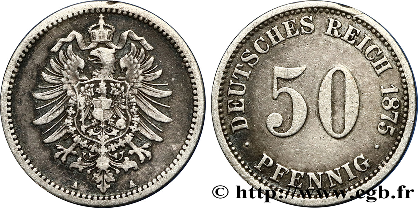 ALLEMAGNE 50 Pfennig Empire aigle impérial 1875 Berlin TTB 