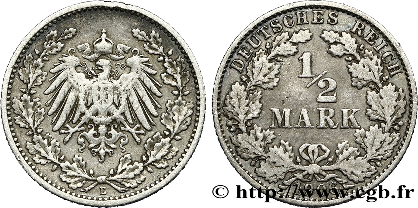 DEUTSCHLAND 1/2 Mark Empire aigle impérial 1906 Berlin fSS 