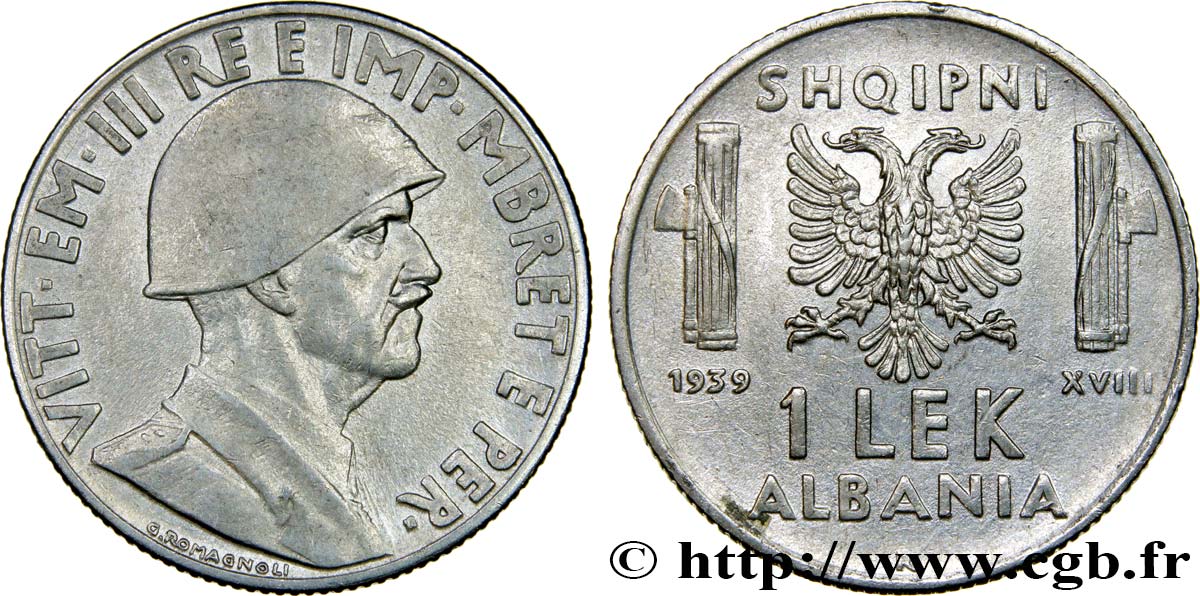 ALBANIEN 1 Lek Victor-Emmanuel III d’Italie 1939 Rome  VZ 