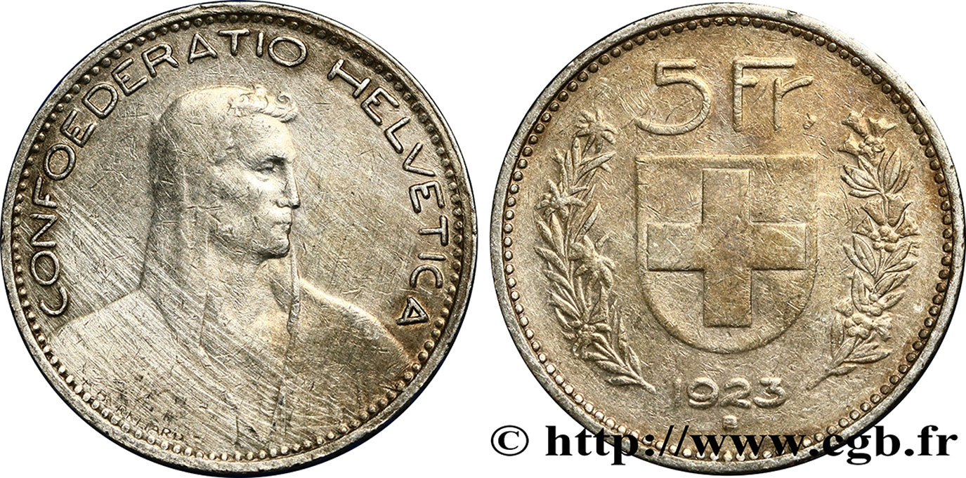 SCHWEIZ 5 Francs berger 1923 Berne SS 