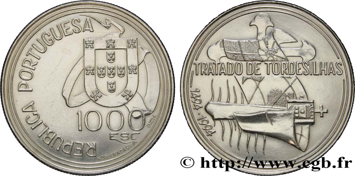 PORTUGAL 1000 Escudos 500e anniversaire du Traité de Tordesilhas 1994  VZ 