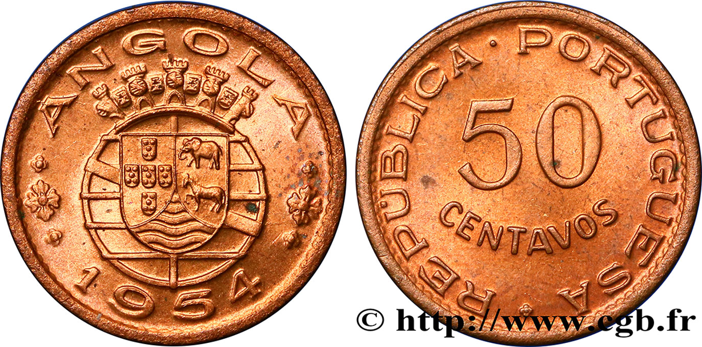 ANGOLA 50 Centavos monnayage colonial Portugais 1954  SPL 