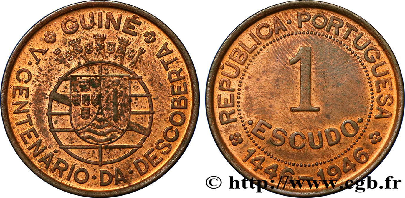 GUINEA-BISSAU 1 Escudo monnayage colonial Portugais, cincentenaire de la découverte 1946  AU 