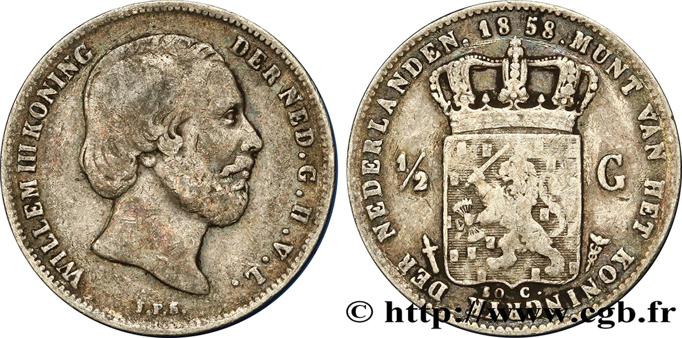 NIEDERLANDE 1/2 Gulden Guillaume III 1858 Utrecht fSS 