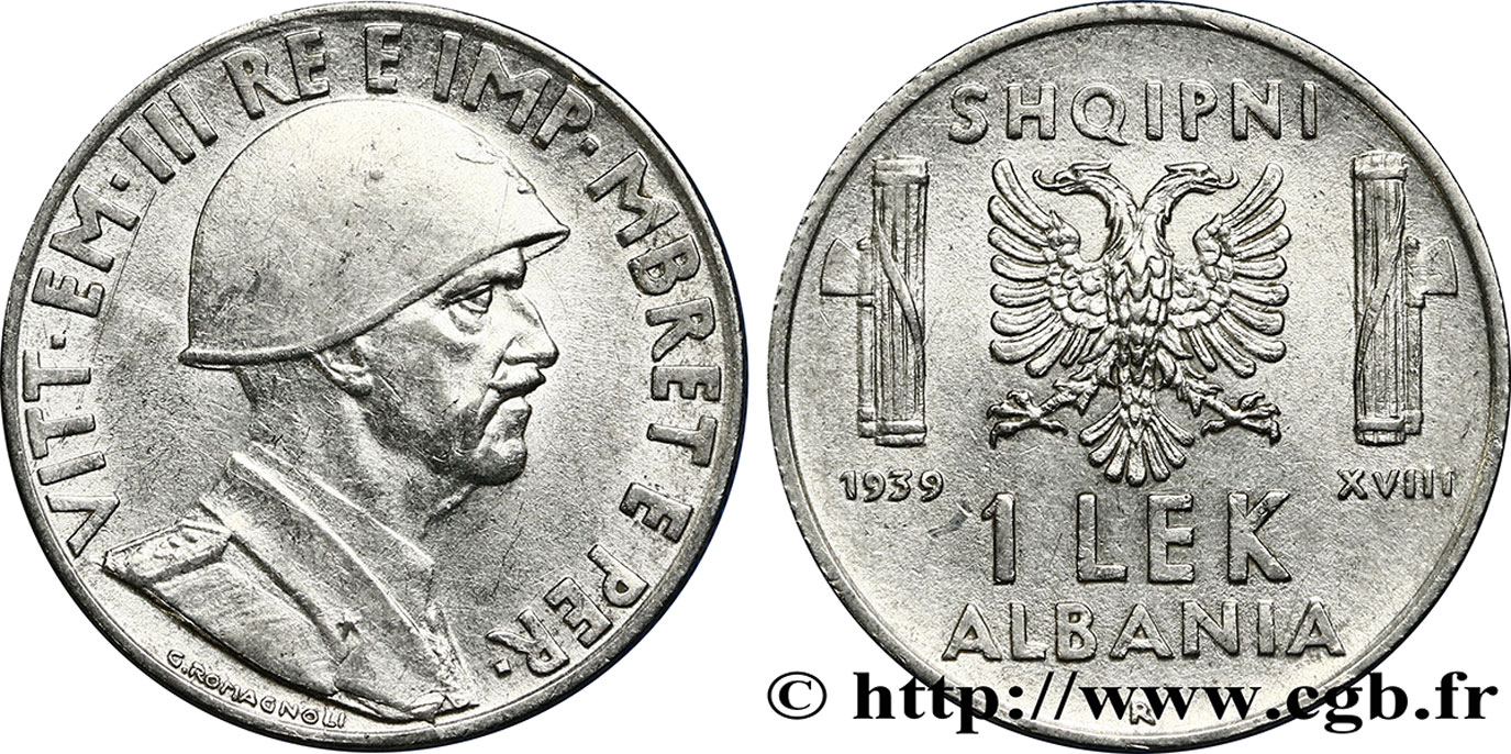 ALBANIA 1 Lek Victor-Emmanuel III d’Italie 1939 Rome EBC 