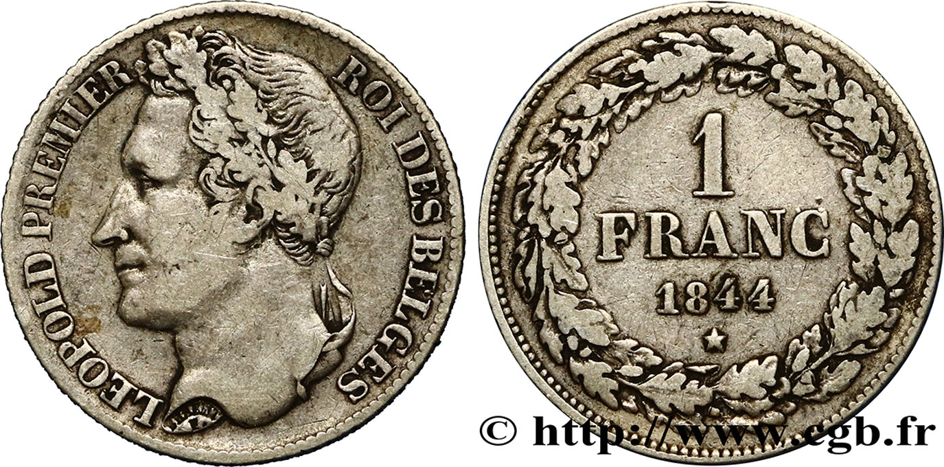 BELGIUM 1 Franc Léopold Ier 1844  VF 
