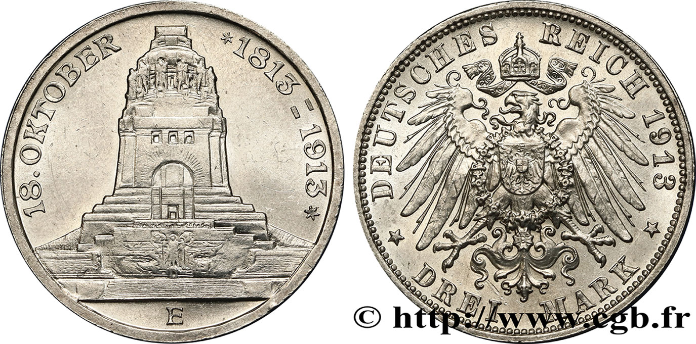 GERMANY - SAXONY 3 Mark ‘Monument de la Bataille des Peuples’  1913 Muldenhütten MS 