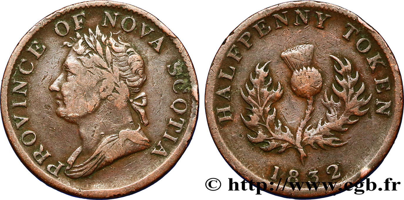 CANADA - NOVA SCOTIA 1/2 Penny Token Nova Scotia 1832  VF 