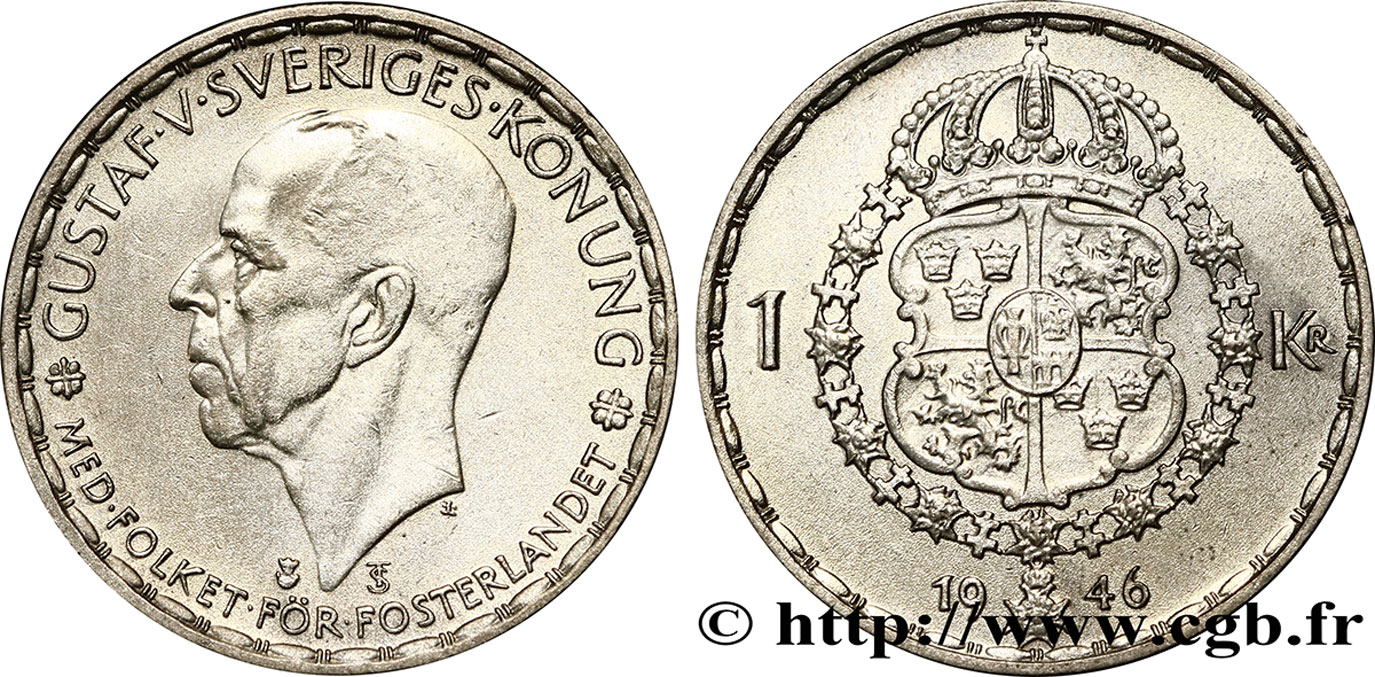 SUÈDE 1 Krona Gustave V 1946  SUP 