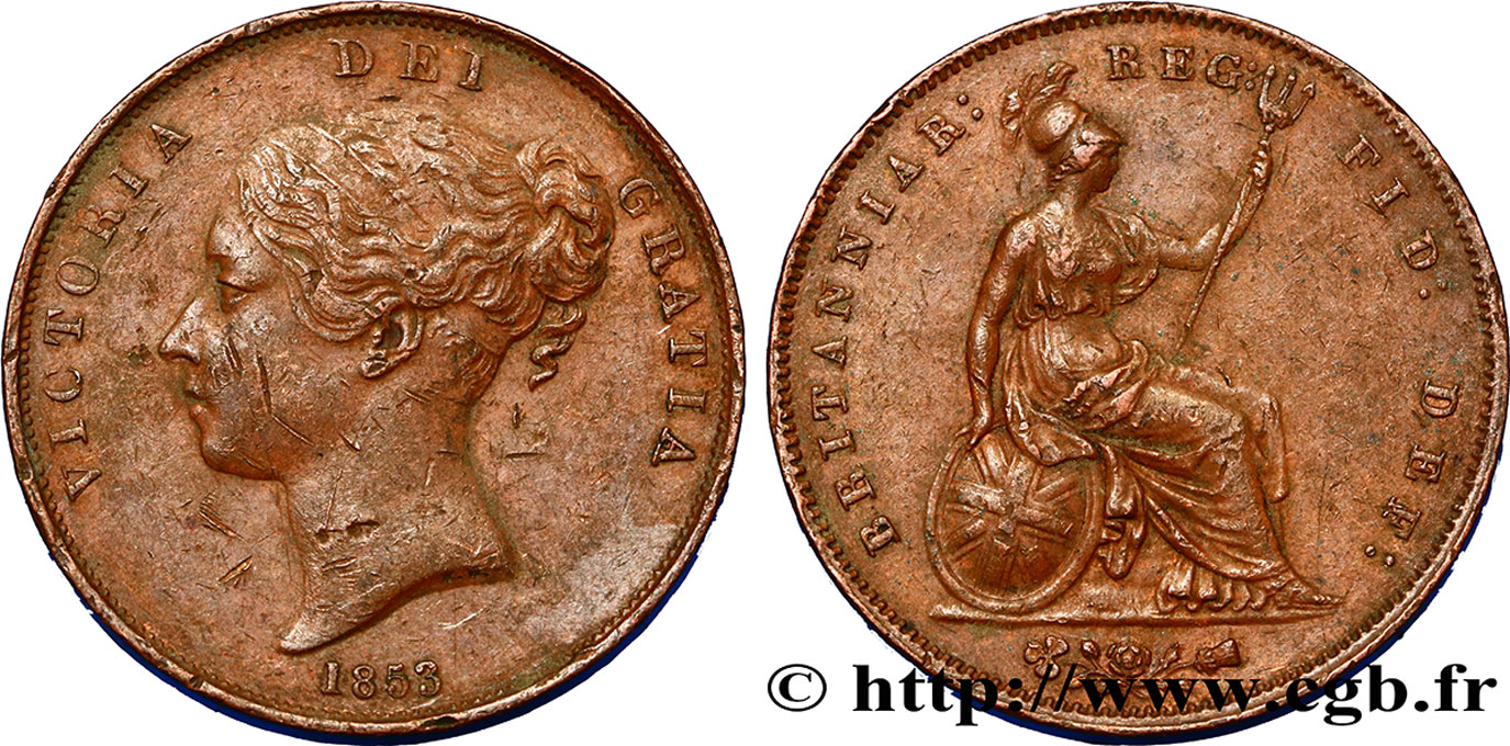 REINO UNIDO 1 Penny Victoria “tête jeune” 1853  BC+ 