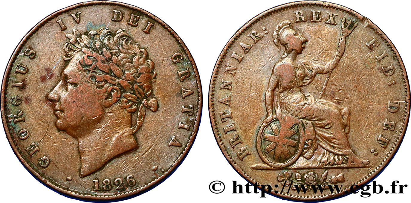 UNITED KINGDOM 1/2 Penny Georges IV 1826  VF 