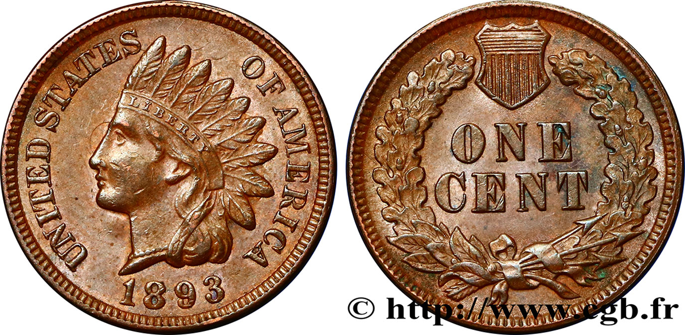 STATI UNITI D AMERICA 1 Cent tête d’indien, 3e type 1893 Philadelphie SPL 