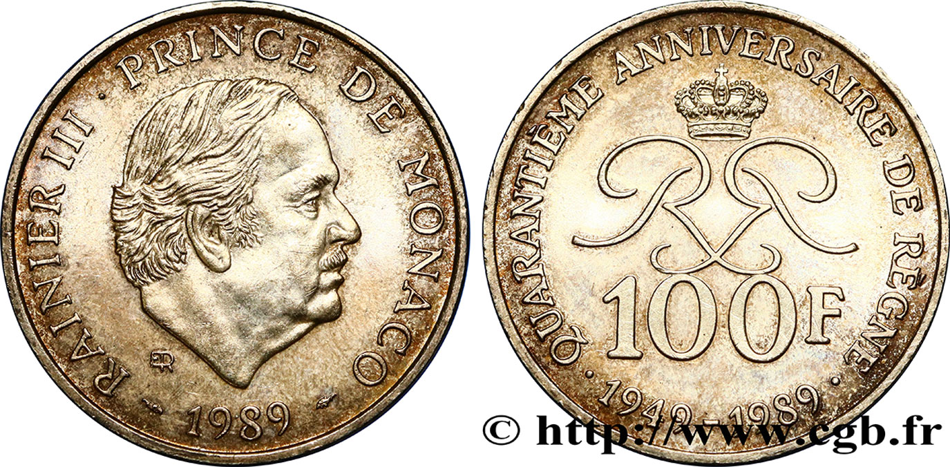 MONACO 100 Francs Rainier III 40e anniversaire de règne 1989 Paris fST 