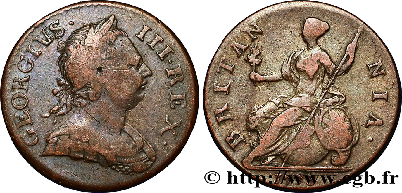 REINO UNIDO 1/2 Penny Georges III 1771 Londres BC+ 