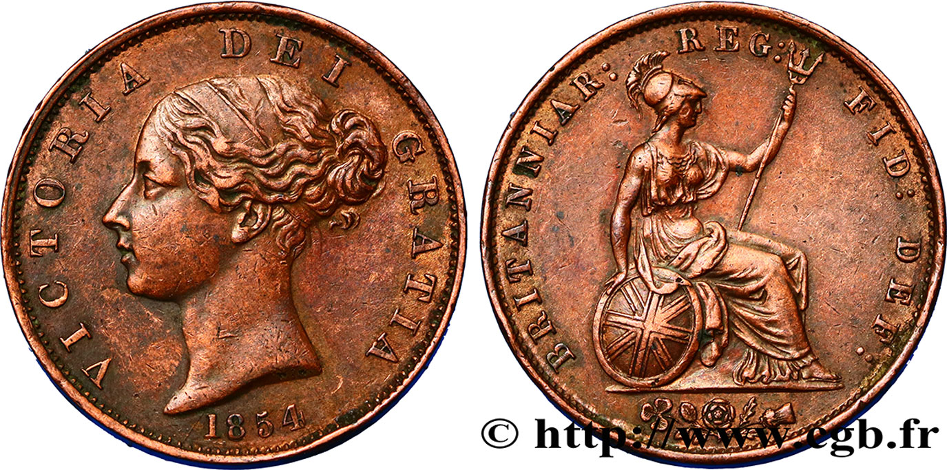 UNITED KINGDOM 1/2 Penny Victoria “tête jeune” 1854  XF 