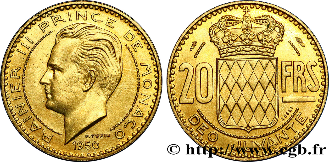 MONACO Essai de 20 Francs prince Rainier III 1950 Paris fST 