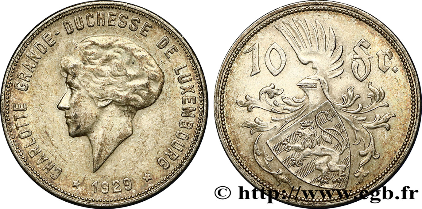 LUSSEMBURGO 10 Francs Princesse Charlotte 1929  SPL 