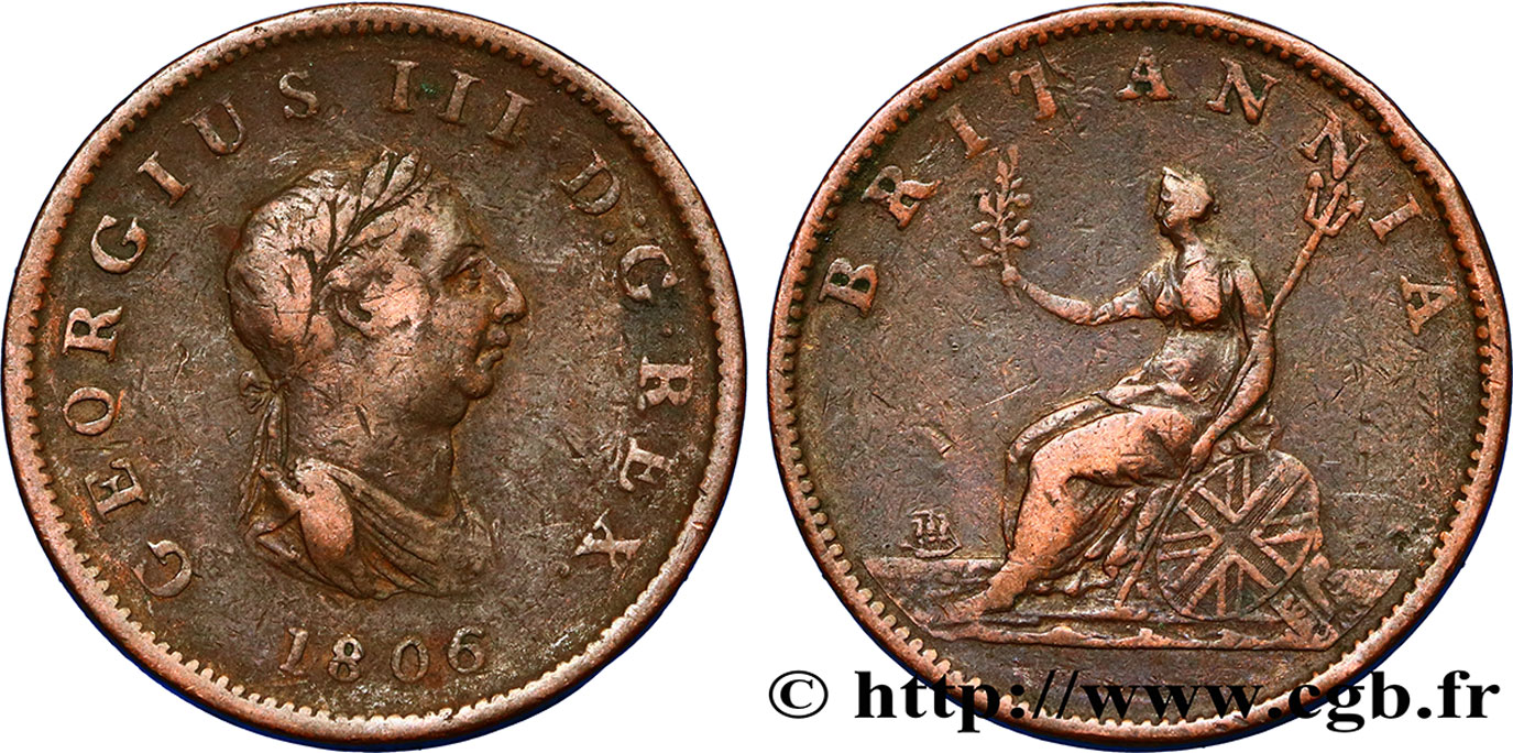 REGNO UNITO 1/2 Penny Georges III tête laurée 1806 Soho q.BB 