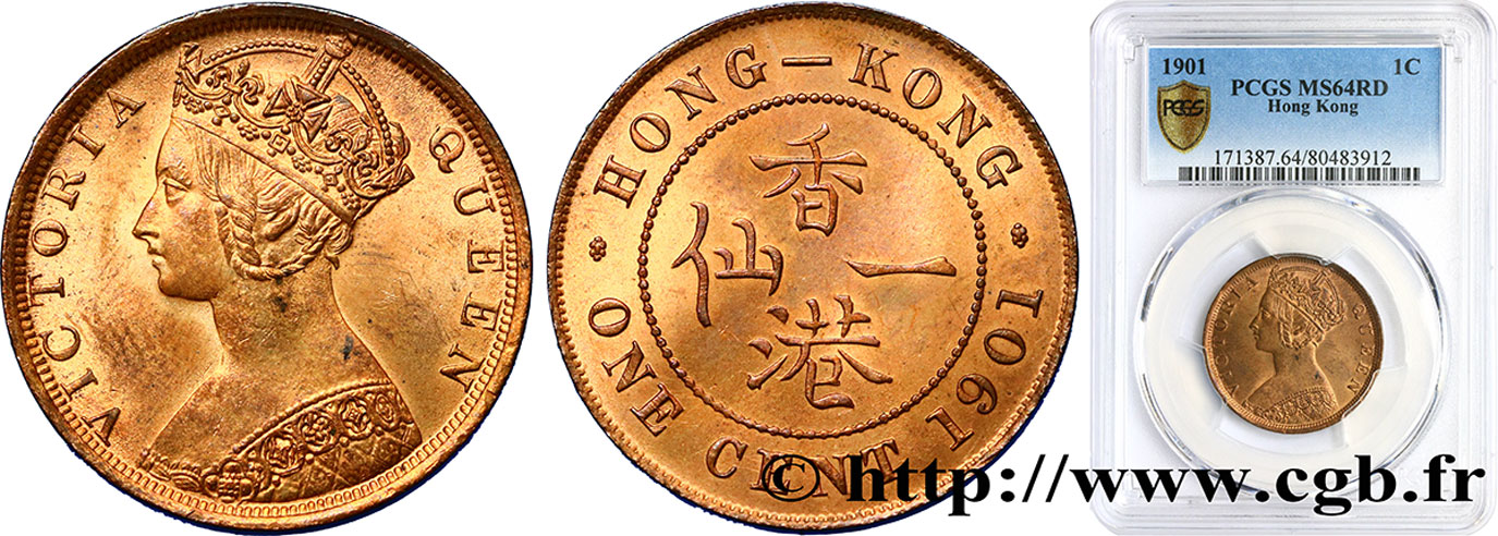 HONG KONG 1 Cent Victoria 1901  MS64 PCGS