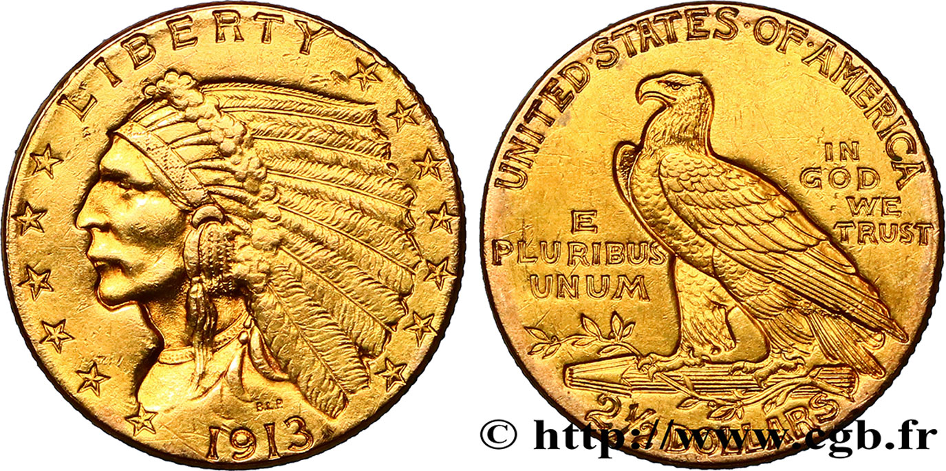 STATI UNITI D AMERICA 2 1/2 Dollars or (Quarter Eagle) type “tête d’indien”  1913 Philadelphie q.SPL 