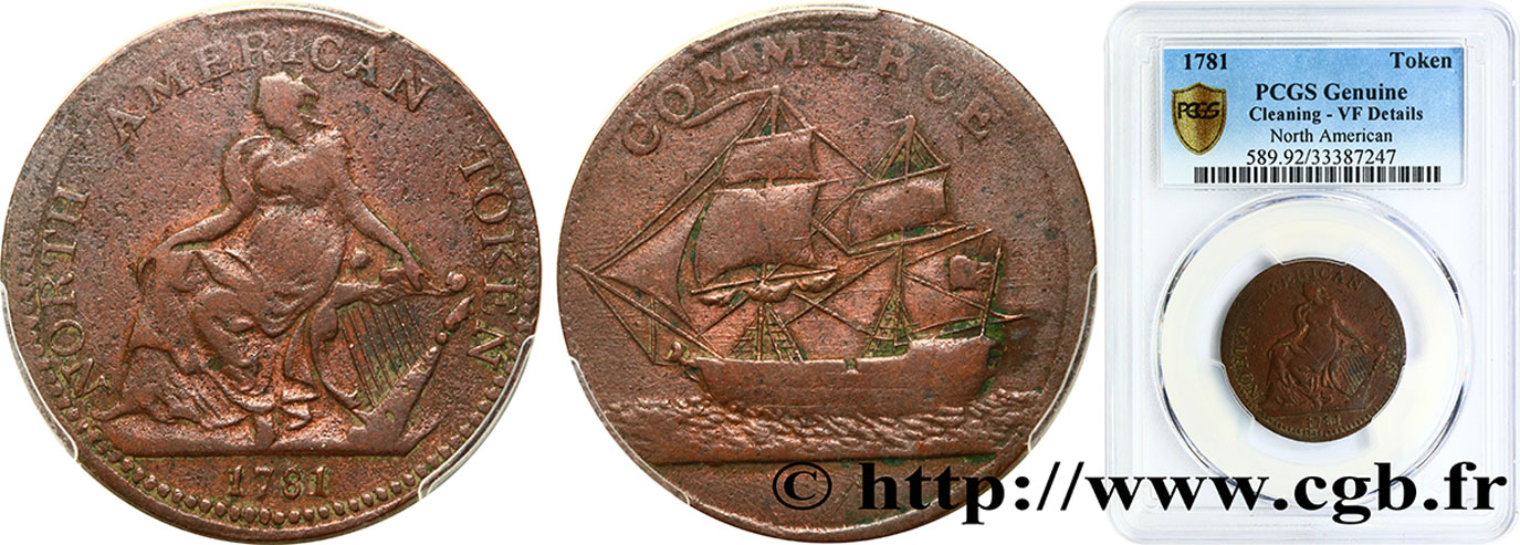 UNITED STATES OF AMERICA Token ou 1/2 Penny 1781 Dublin VF PCGS
