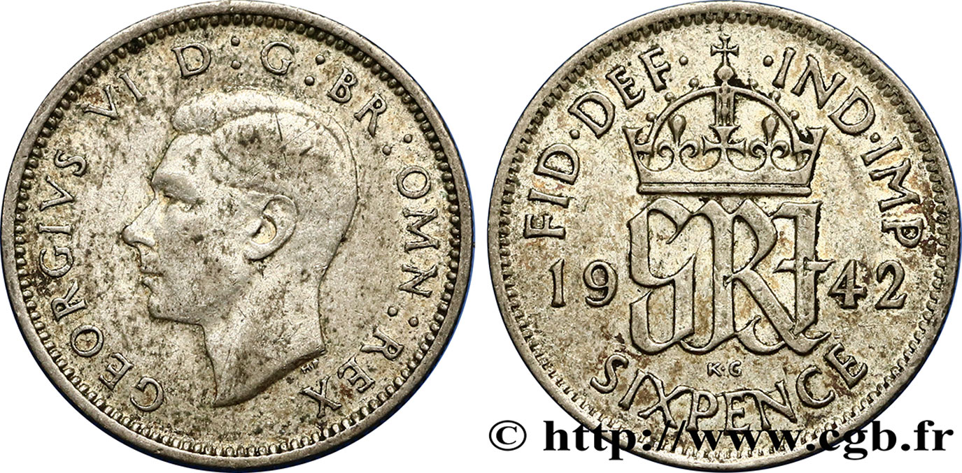 REINO UNIDO 6 Pence Georges VI / monograme GRI 1942  MBC 