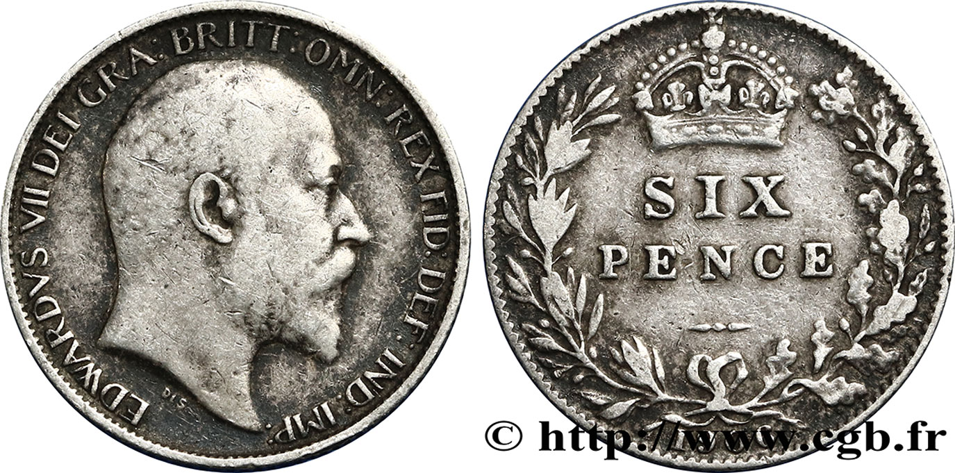 UNITED KINGDOM 6 Pence Edouard VII / blason 1906  VF 