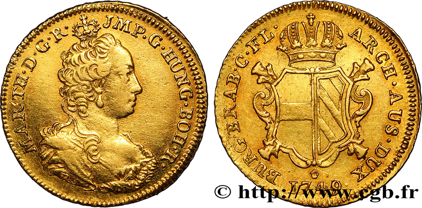 AUSTRIAN NETHERLANDS - DUCHY OF BRABANT - MARIA-THERESA Souverain d or, 1e type 1749 Anvers XF/AU 