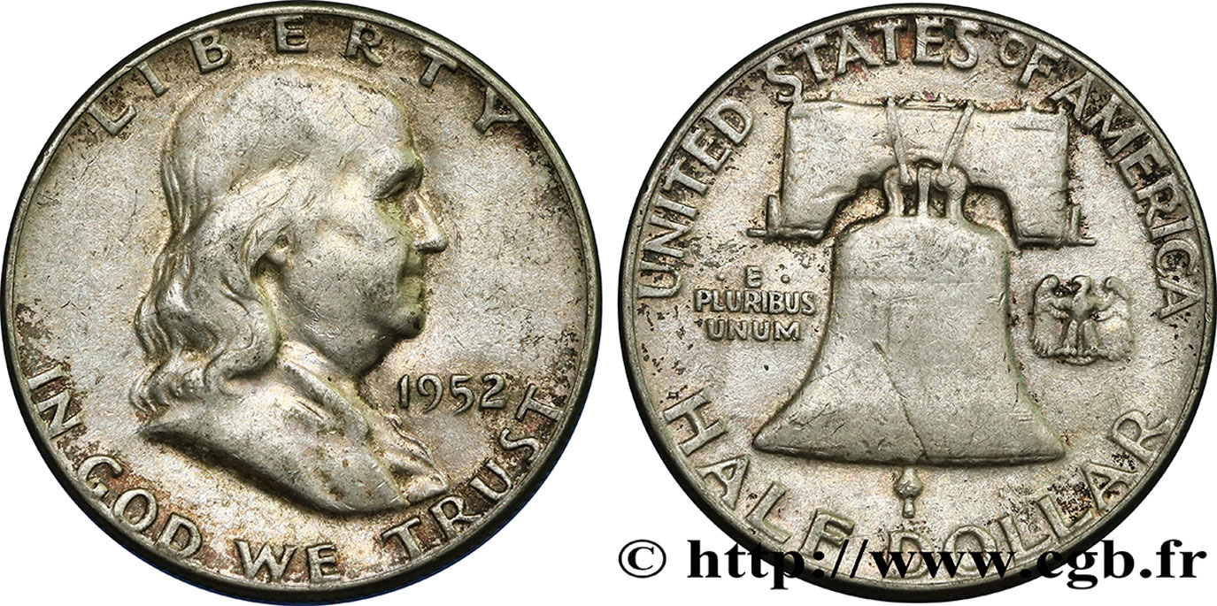 ESTADOS UNIDOS DE AMÉRICA 1/2 Dollar Benjamin Franklin 1952 Philadelphie MBC 