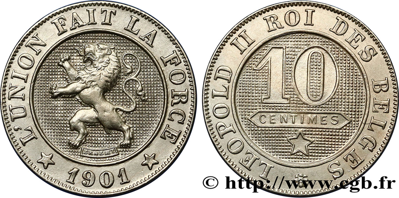 BELGIUM 10 Centimes Léopold II légende française 1901  MS 