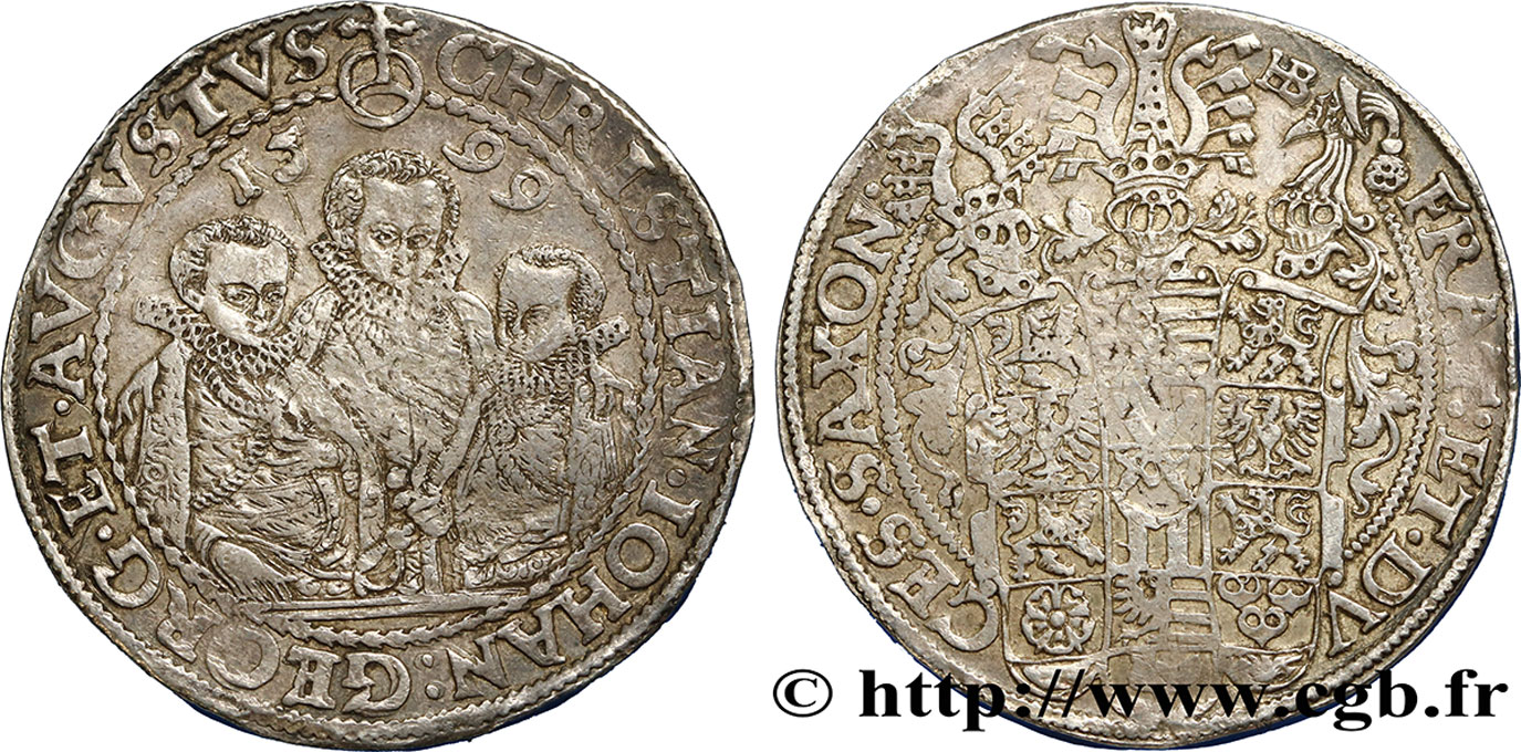 GERMANY - DUCHY OF SAXONY - ALBERTINE LINE - CHRISTIAN II, JOHN-GEORGE AND AUGUSTUS Thaler dit “des trois frères” 1599 Dresde XF 